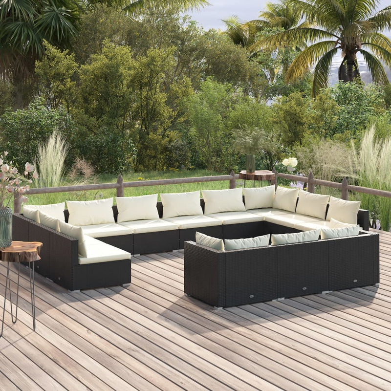 13-delige Loungeset met kussens poly rattan zwart MeubelReus