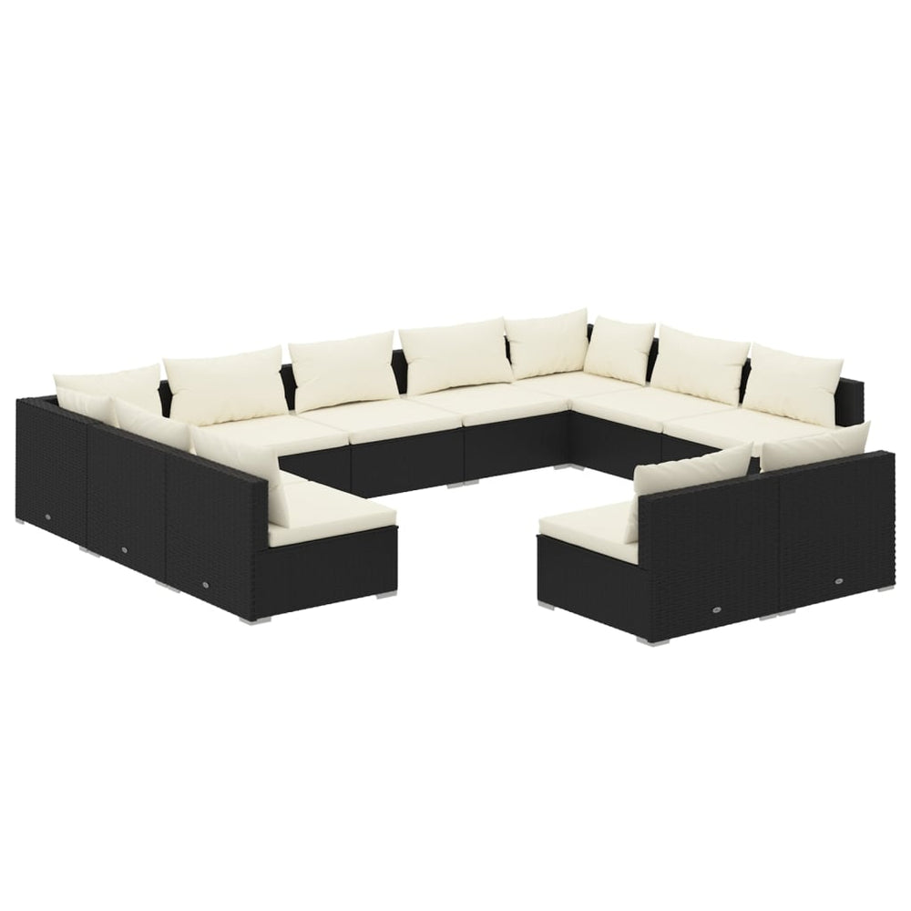 11-delige Loungeset met kussens poly rattan zwart MeubelReus