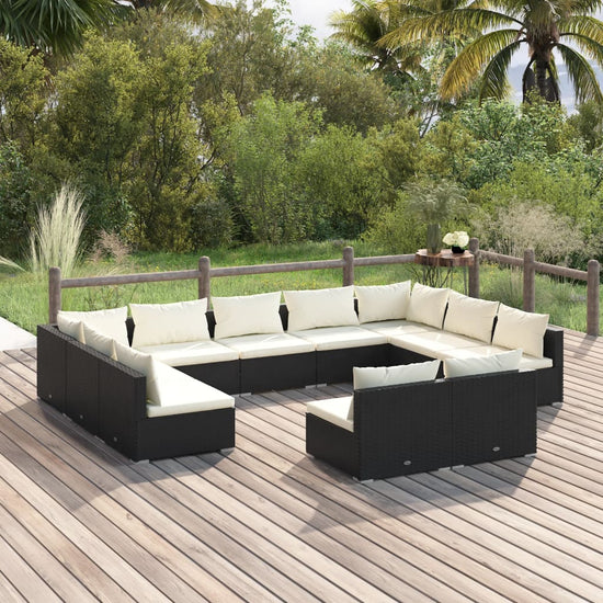 11-delige Loungeset met kussens poly rattan zwart MeubelReus