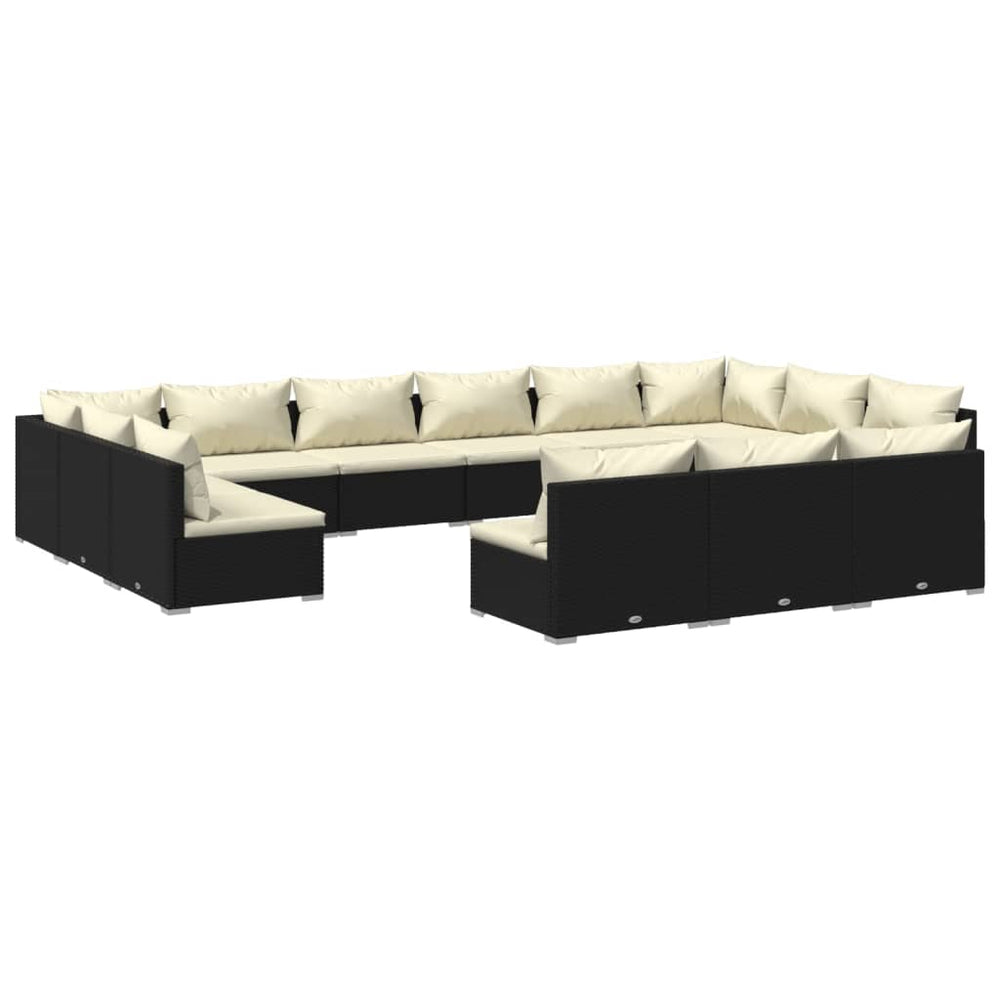 13-delige Loungeset met kussens poly rattan zwart MeubelReus