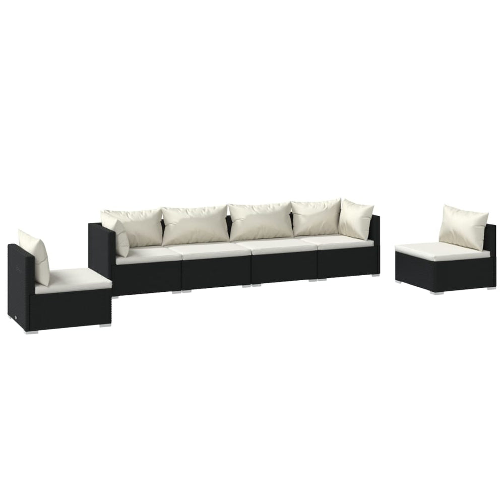 6-delige Loungeset met kussens poly rattan zwart MeubelReus