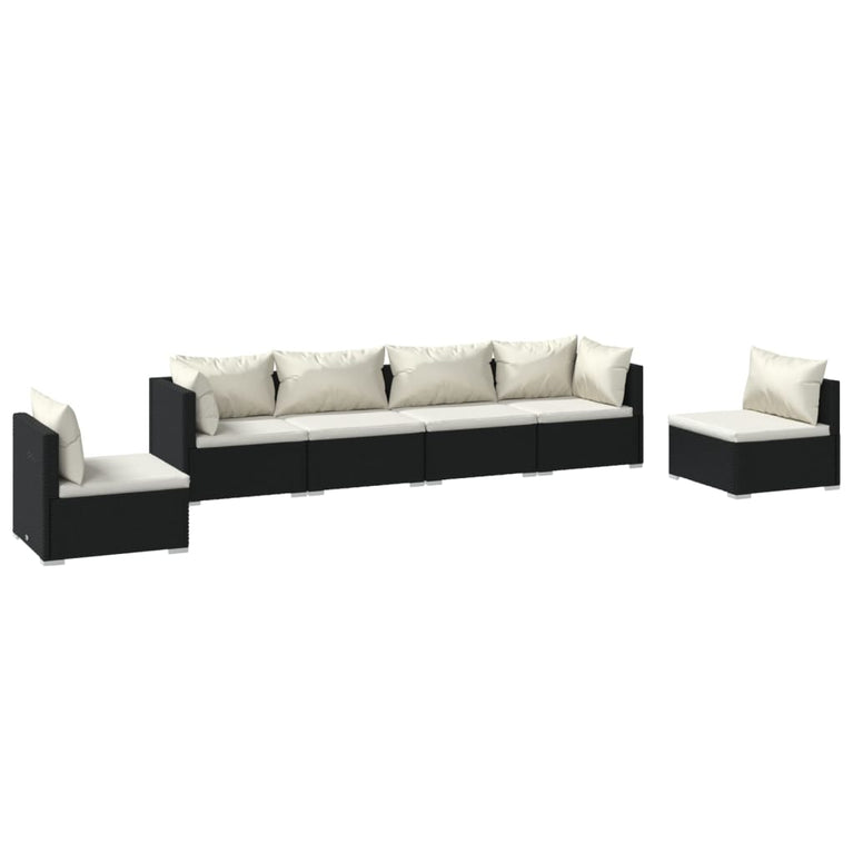 6-delige Loungeset met kussens poly rattan zwart MeubelReus