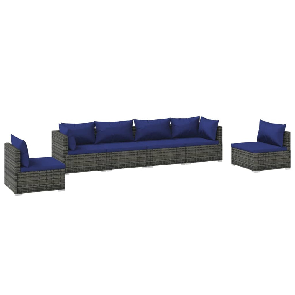 6-delige Loungeset met kussens poly rattan grijs MeubelReus