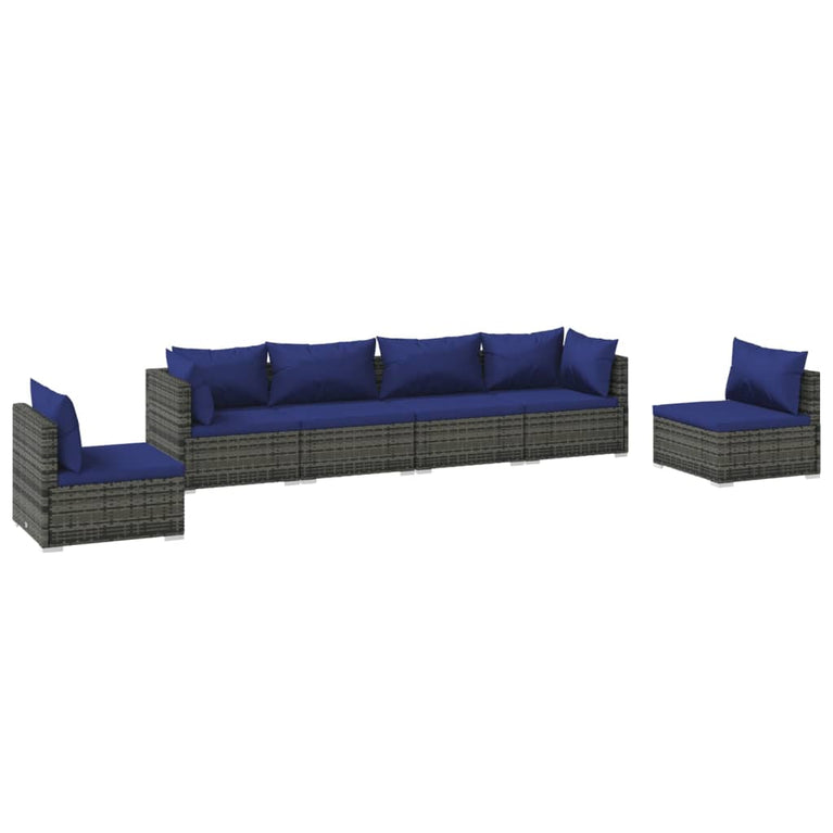 6-delige Loungeset met kussens poly rattan grijs MeubelReus