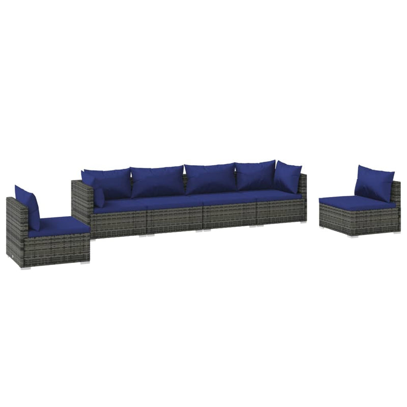 6-delige Loungeset met kussens poly rattan grijs MeubelReus