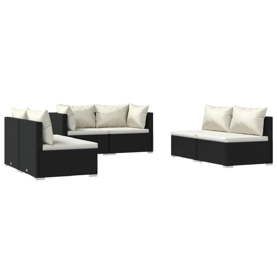 6-delige Loungeset met kussens poly rattan zwart MeubelReus