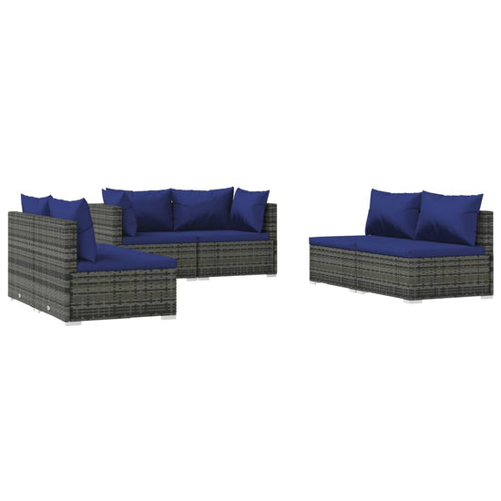 6-delige Loungeset met kussens poly rattan grijs MeubelReus