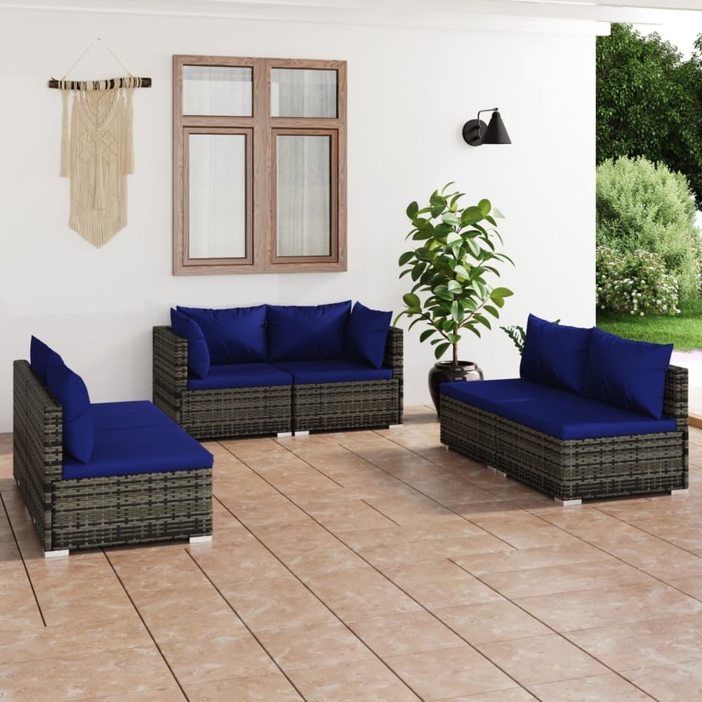 6-delige Loungeset met kussens poly rattan grijs MeubelReus