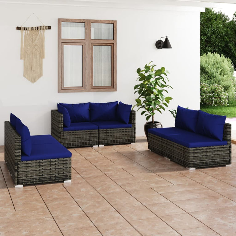 6-delige Loungeset met kussens poly rattan grijs MeubelReus