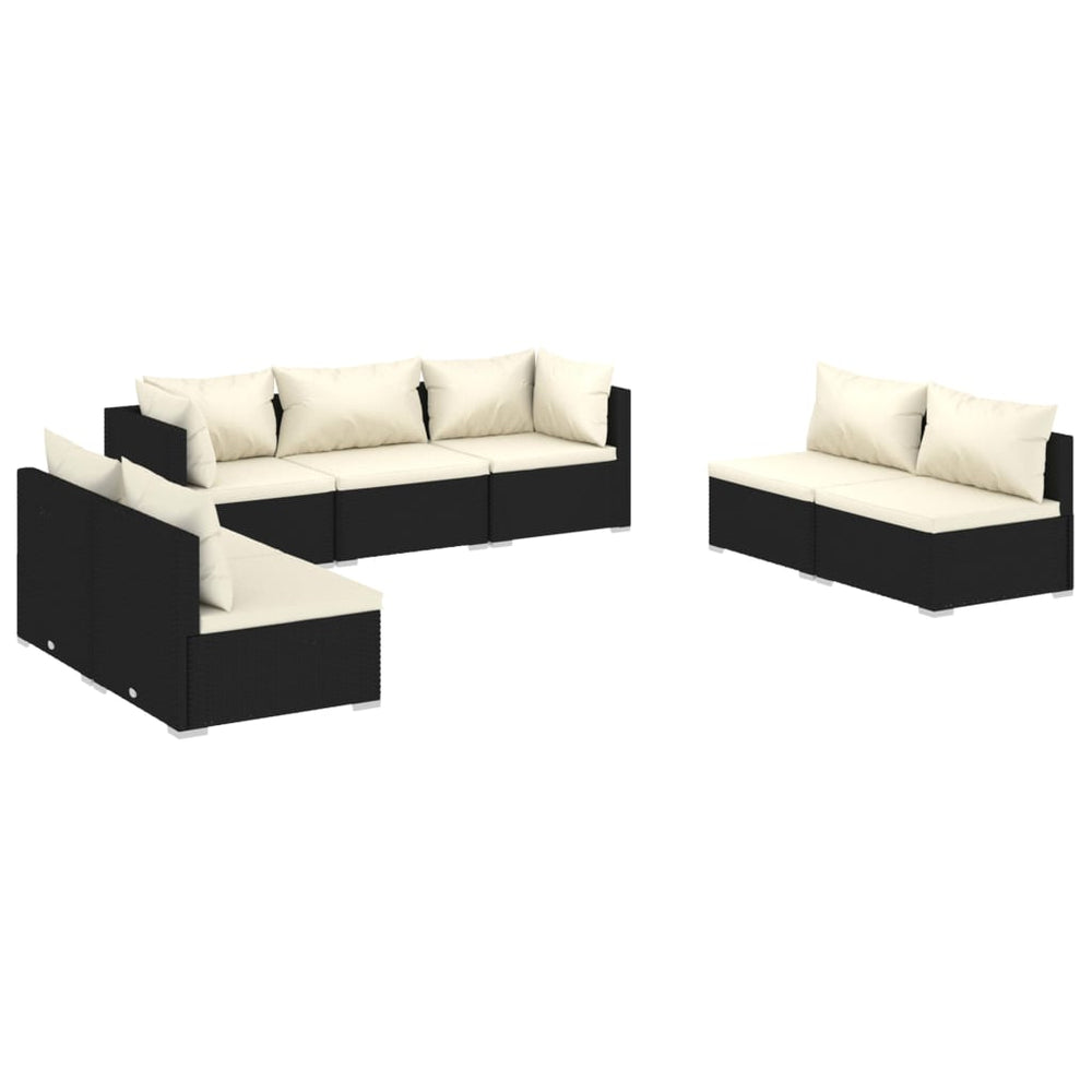 7-delige Loungeset met kussens poly rattan zwart MeubelReus
