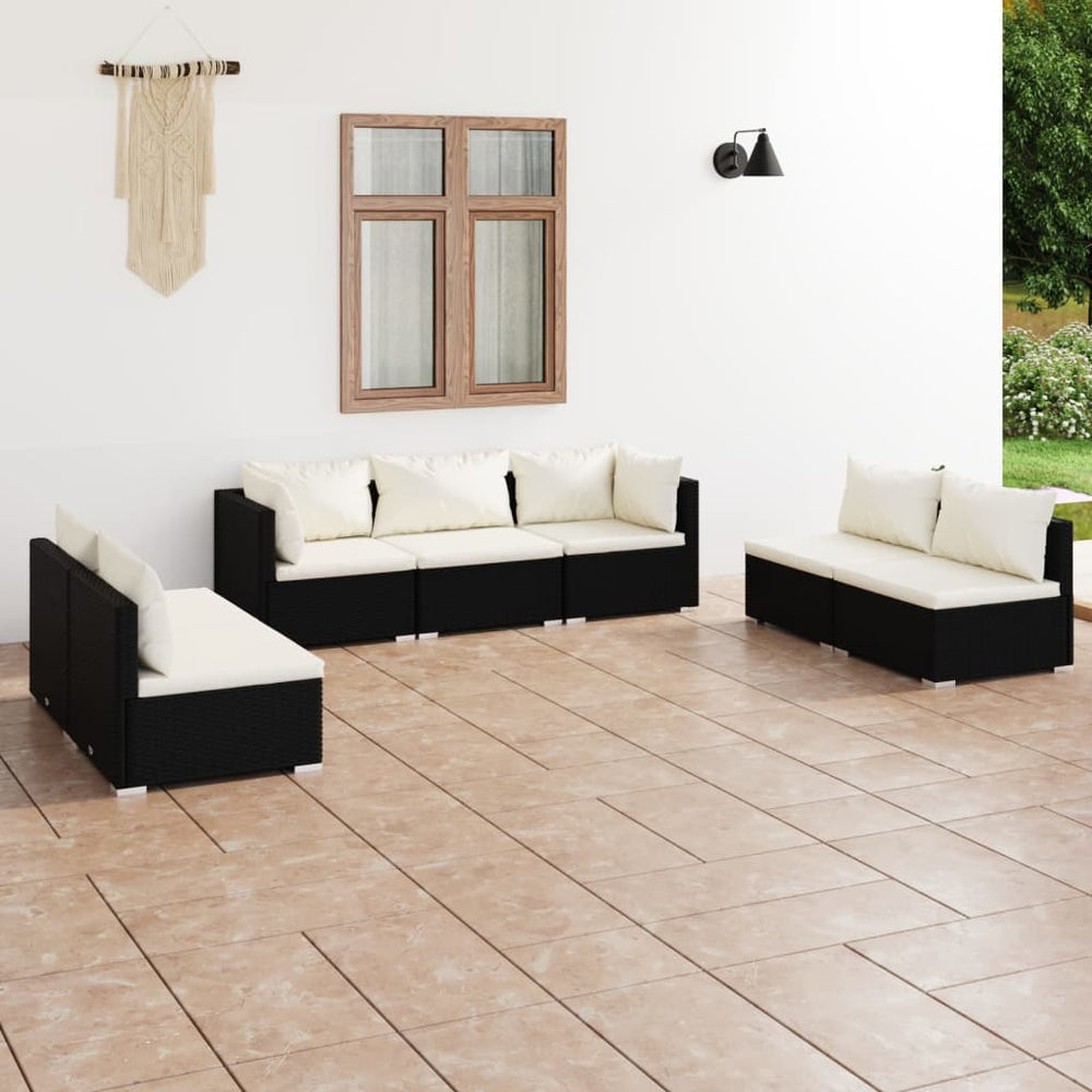 7-delige Loungeset met kussens poly rattan zwart MeubelReus