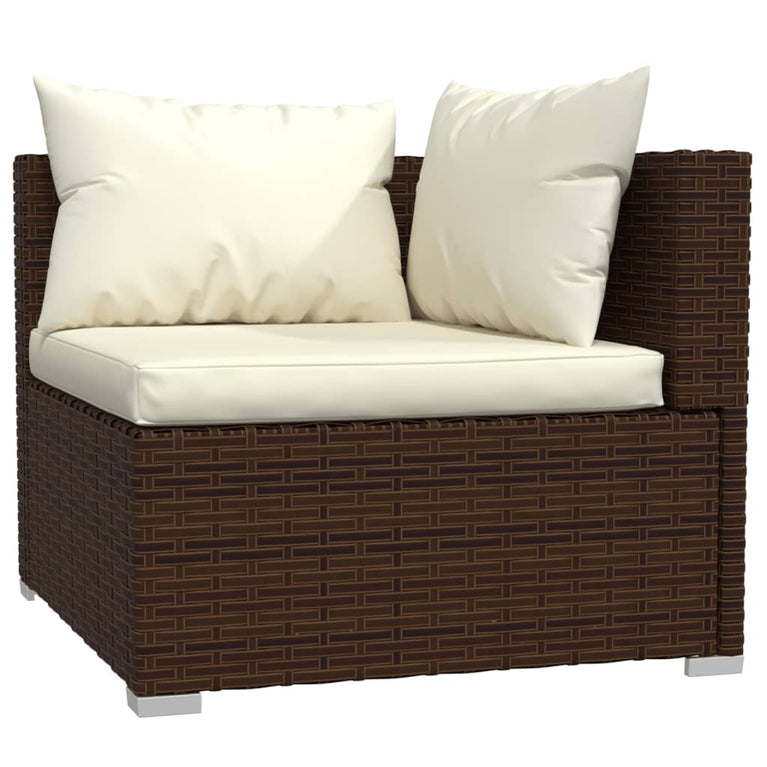 9-delige Loungeset met kussens poly rattan bruin