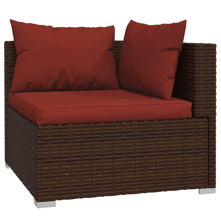 9-delige Loungeset met kussens poly rattan bruin
