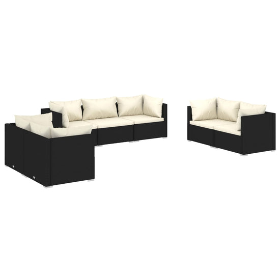 7-delige Loungeset met kussens poly rattan zwart MeubelReus