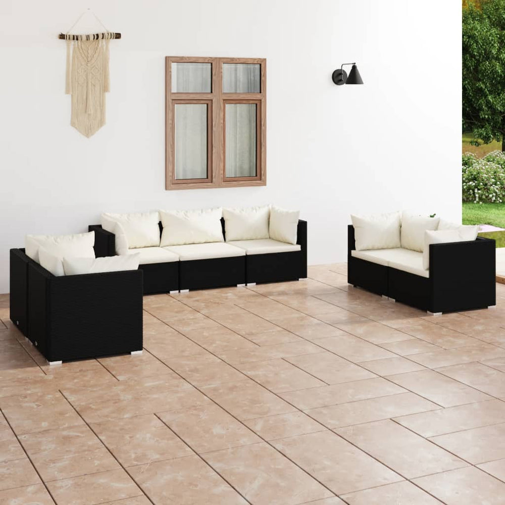 7-delige Loungeset met kussens poly rattan zwart MeubelReus