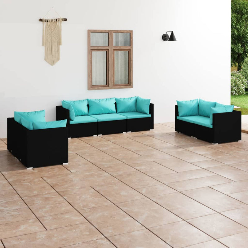 7-delige Loungeset met kussens poly rattan zwart MeubelReus