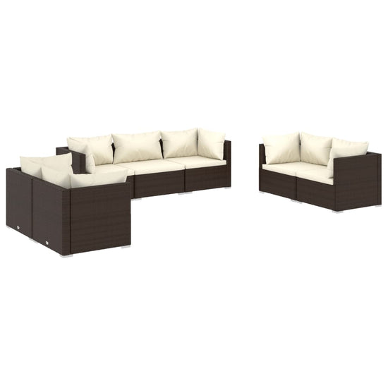 7-delige Loungeset met kussens poly rattan bruin MeubelReus