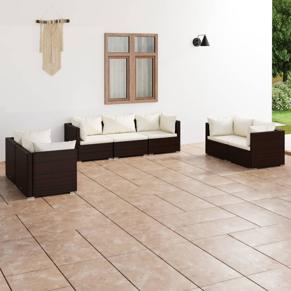 7-delige Loungeset met kussens poly rattan bruin MeubelReus