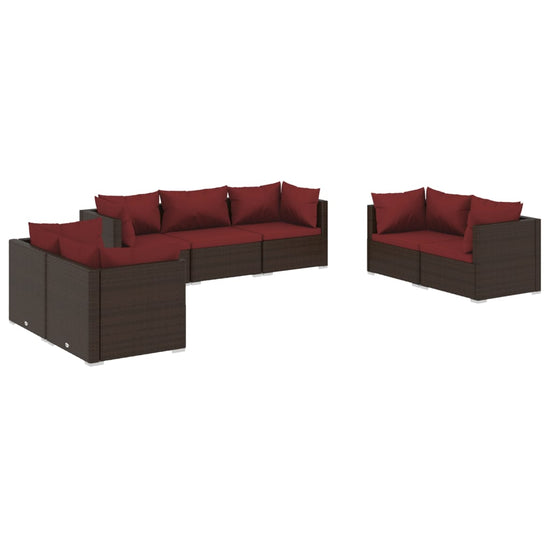 7-delige Loungeset met kussens poly rattan bruin MeubelReus