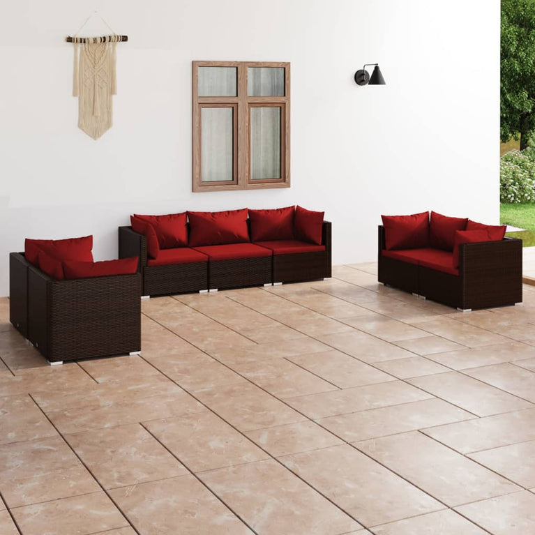 7-delige Loungeset met kussens poly rattan bruin MeubelReus