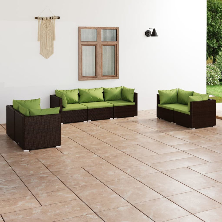 7-delige Loungeset met kussens poly rattan bruin MeubelReus