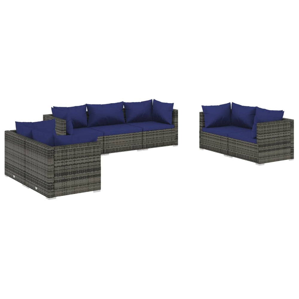 7-delige Loungeset met kussens poly rattan grijs MeubelReus