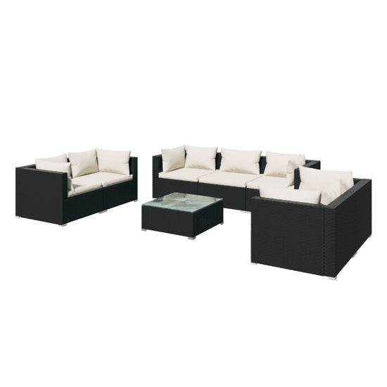 8-delige Loungeset met kussens poly rattan zwart MeubelReus
