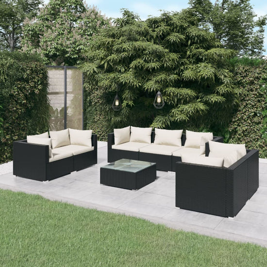 8-delige Loungeset met kussens poly rattan zwart MeubelReus