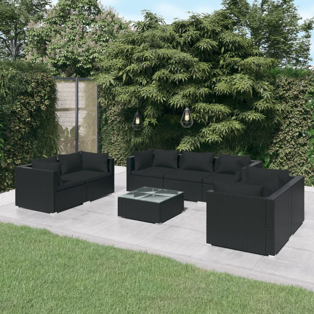 8-delige Loungeset met kussens poly rattan zwart MeubelReus