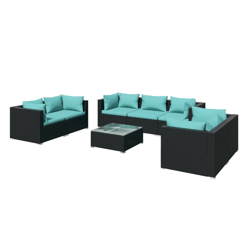 8-delige Loungeset met kussens poly rattan zwart MeubelReus