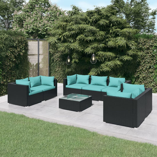 8-delige Loungeset met kussens poly rattan zwart MeubelReus