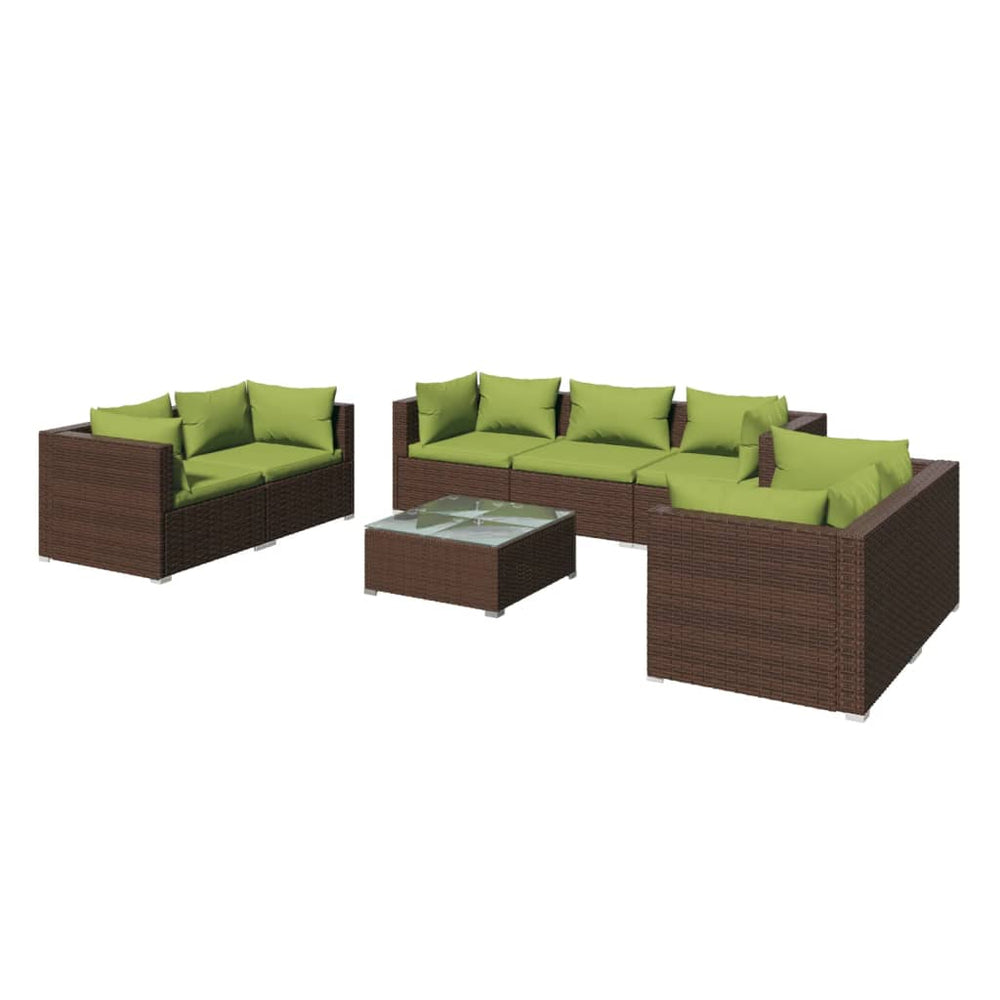8-delige Loungeset met kussens poly rattan bruin 