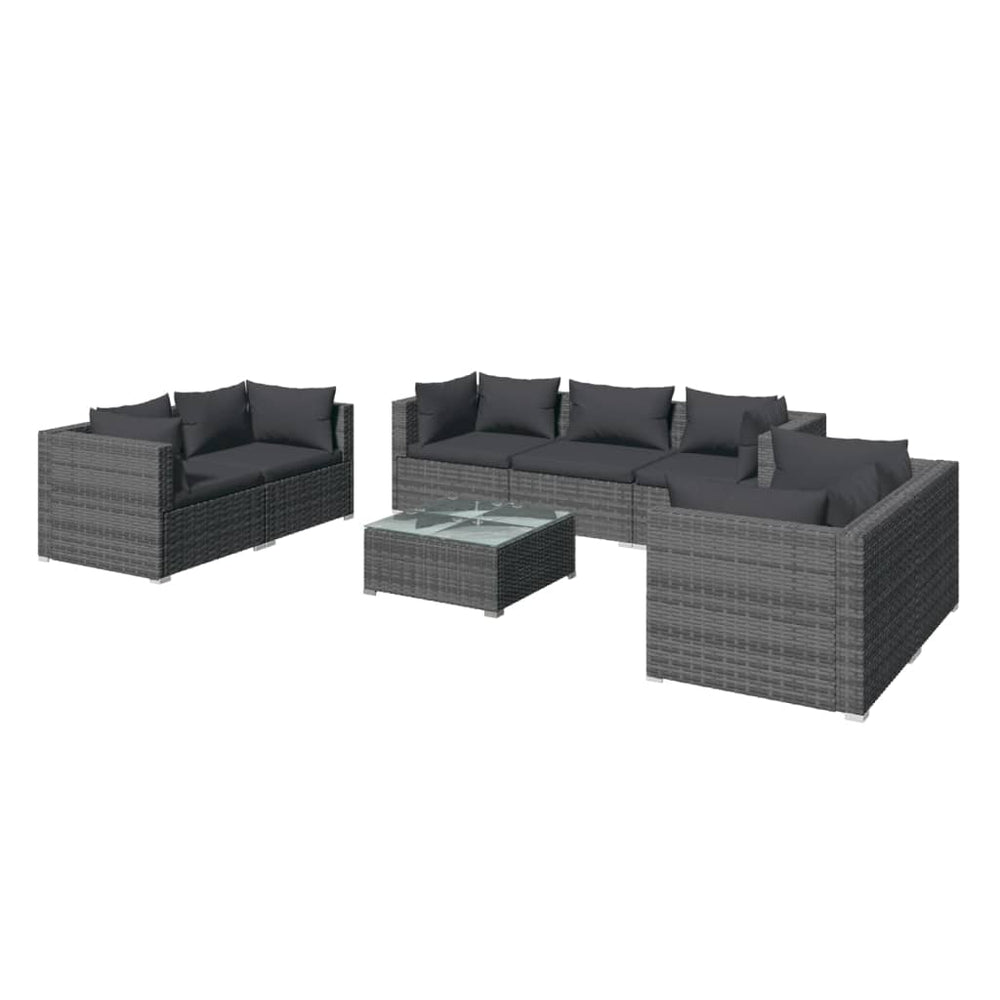 8-delige Loungeset met kussens poly rattan grijs MeubelReus