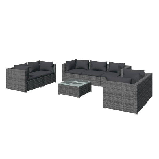 8-delige Loungeset met kussens poly rattan grijs MeubelReus