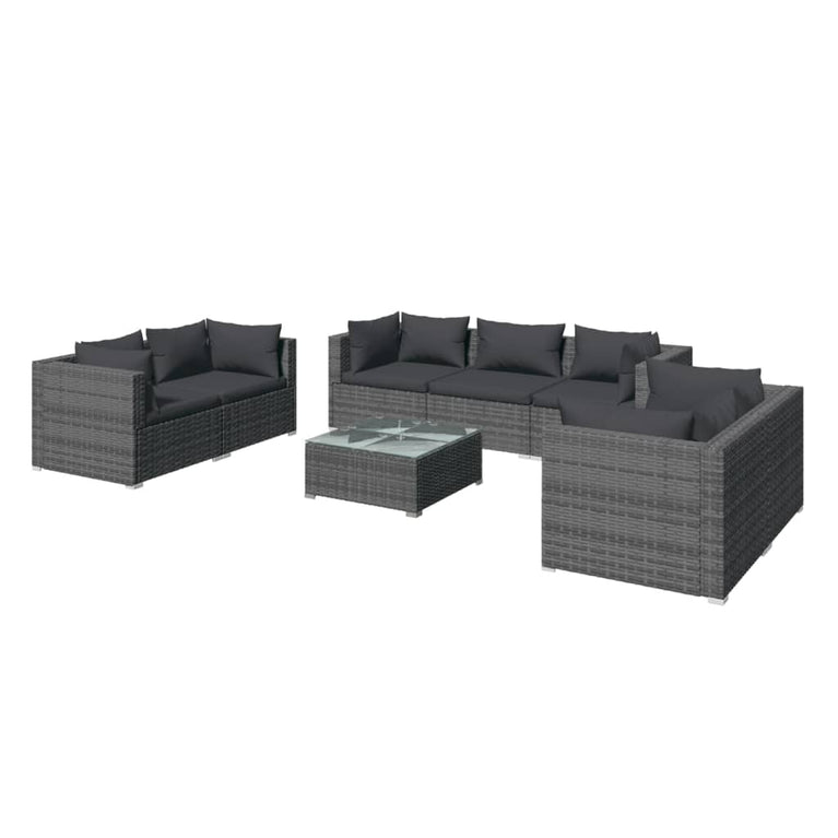 8-delige Loungeset met kussens poly rattan grijs MeubelReus
