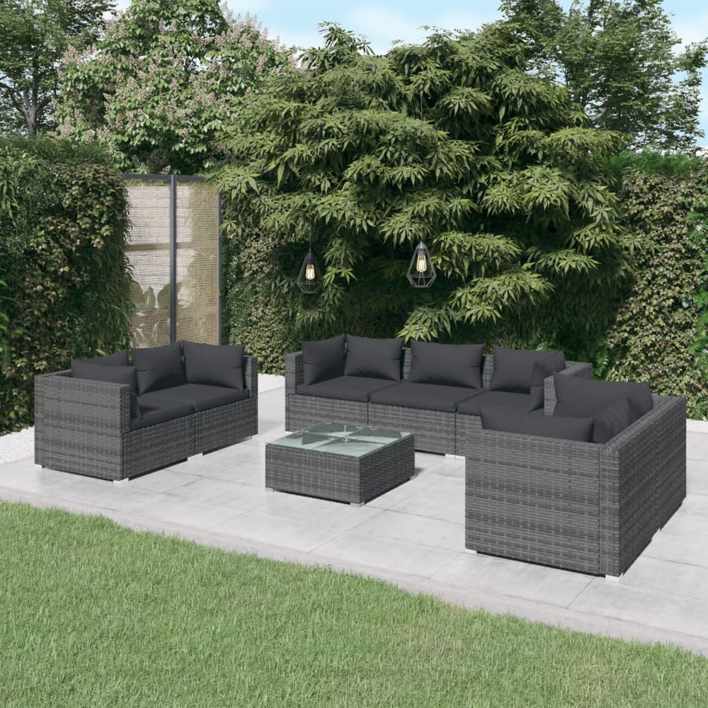 8-delige Loungeset met kussens poly rattan grijs MeubelReus