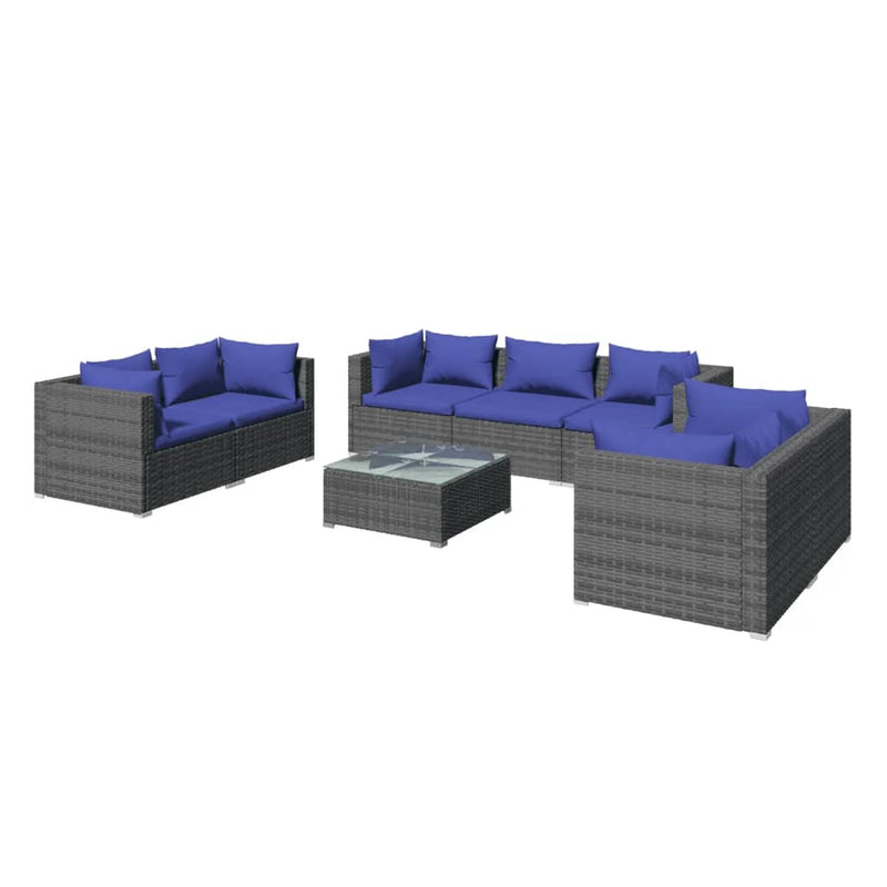 8-delige Loungeset met kussens poly rattan grijs MeubelReus