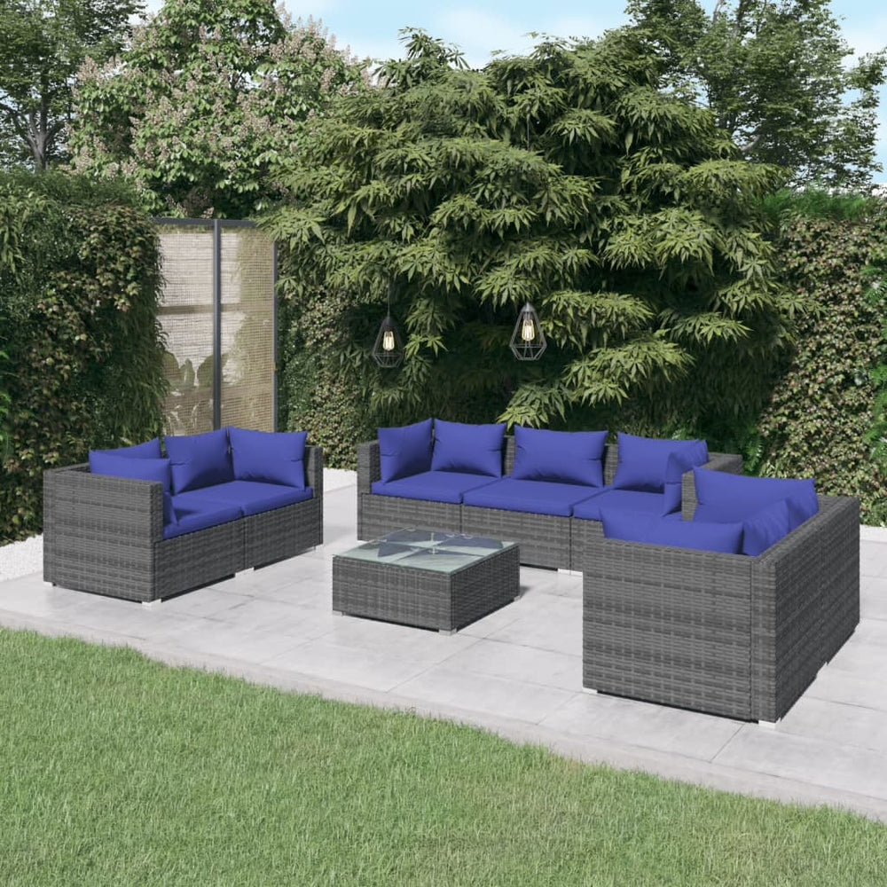 8-delige Loungeset met kussens poly rattan grijs MeubelReus