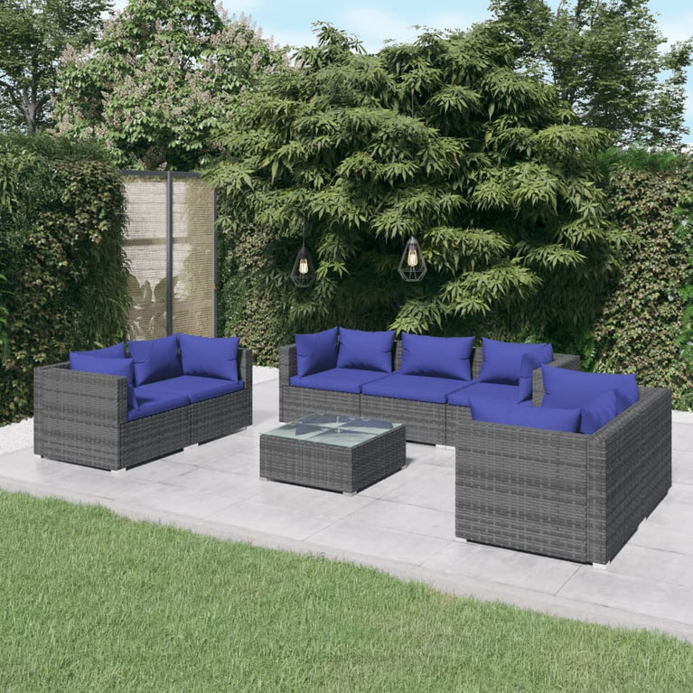 8-delige Loungeset met kussens poly rattan grijs MeubelReus