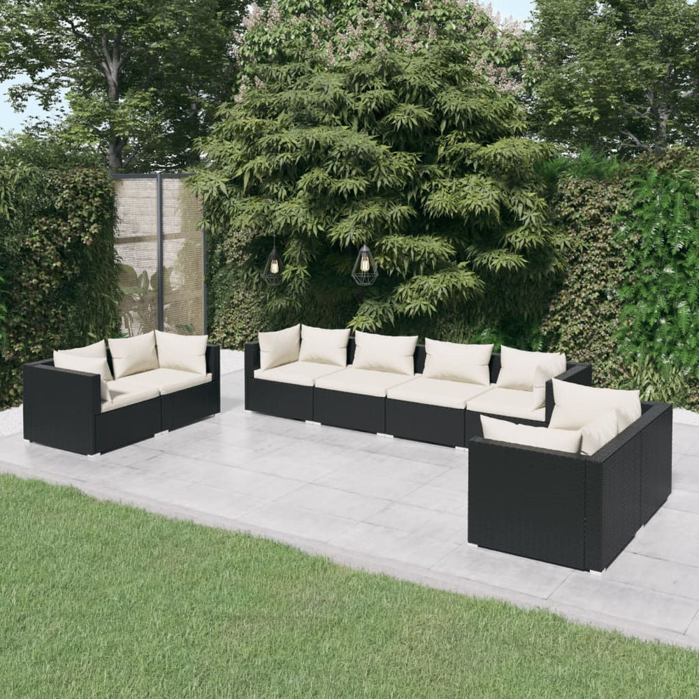 8-delige Loungeset met kussens poly rattan zwart MeubelReus