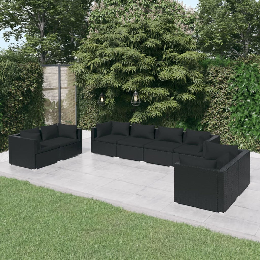 8-delige Loungeset met kussens poly rattan zwart MeubelReus