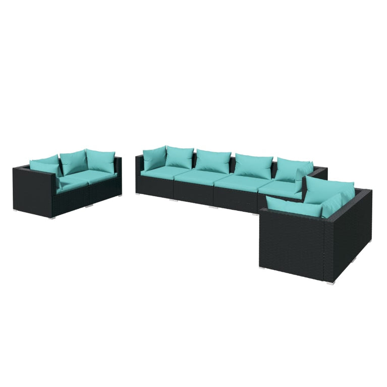 8-delige Loungeset met kussens poly rattan zwart MeubelReus