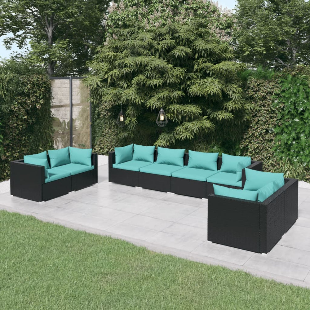8-delige Loungeset met kussens poly rattan zwart MeubelReus
