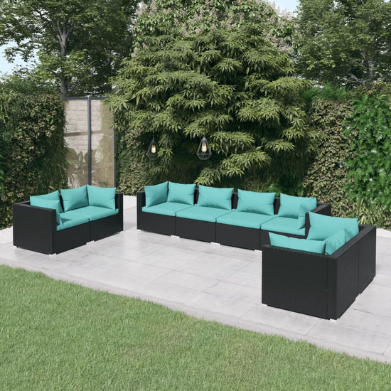 8-delige Loungeset met kussens poly rattan zwart MeubelReus