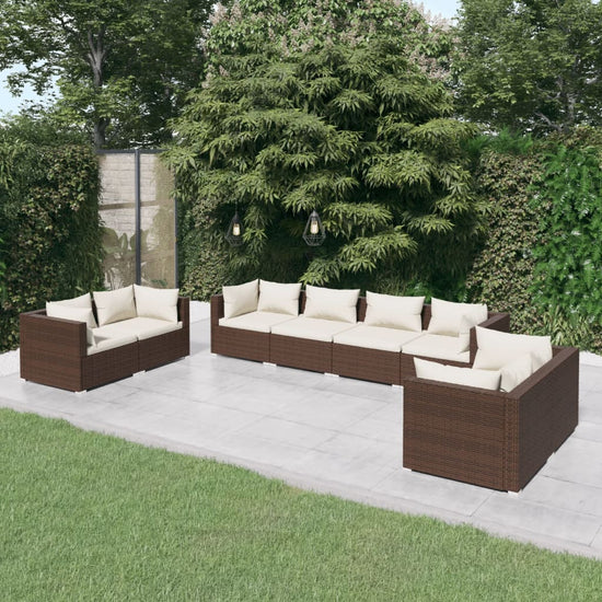 8-delige Loungeset met kussens poly rattan bruin 