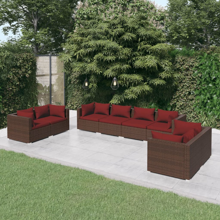 8-delige Loungeset met kussens poly rattan bruin 