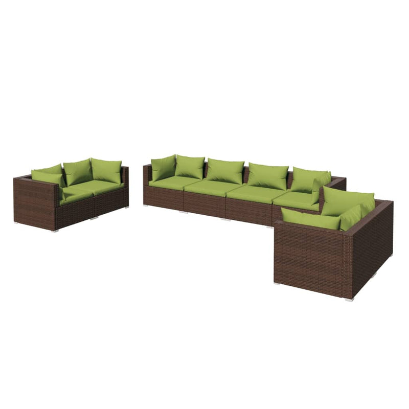8-delige Loungeset met kussens poly rattan bruin 