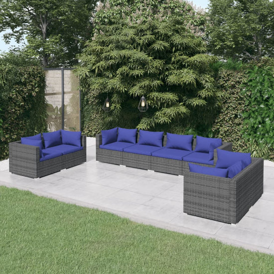 8-delige Loungeset met kussens poly rattan grijs MeubelReus