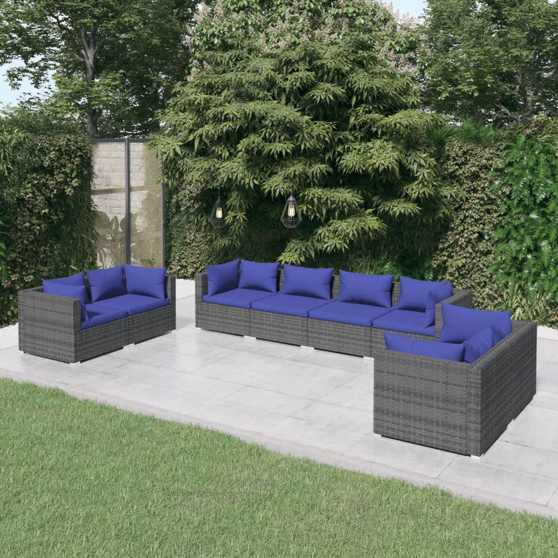 8-delige Loungeset met kussens poly rattan grijs MeubelReus