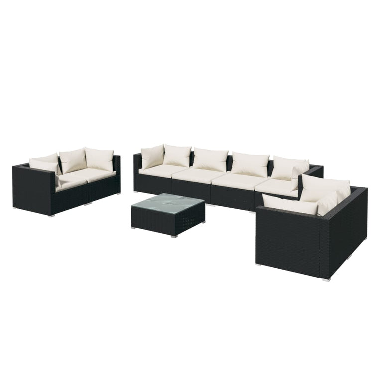 9-delige Loungeset met kussens poly rattan zwart MeubelReus